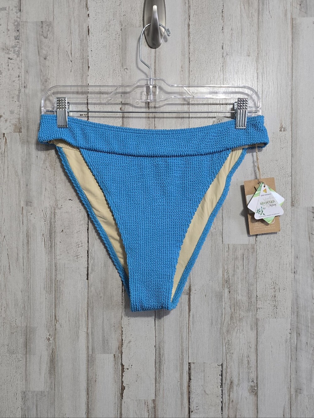 Berlook Blue Textured Pucker High Cut Bikini Bottom Size Large